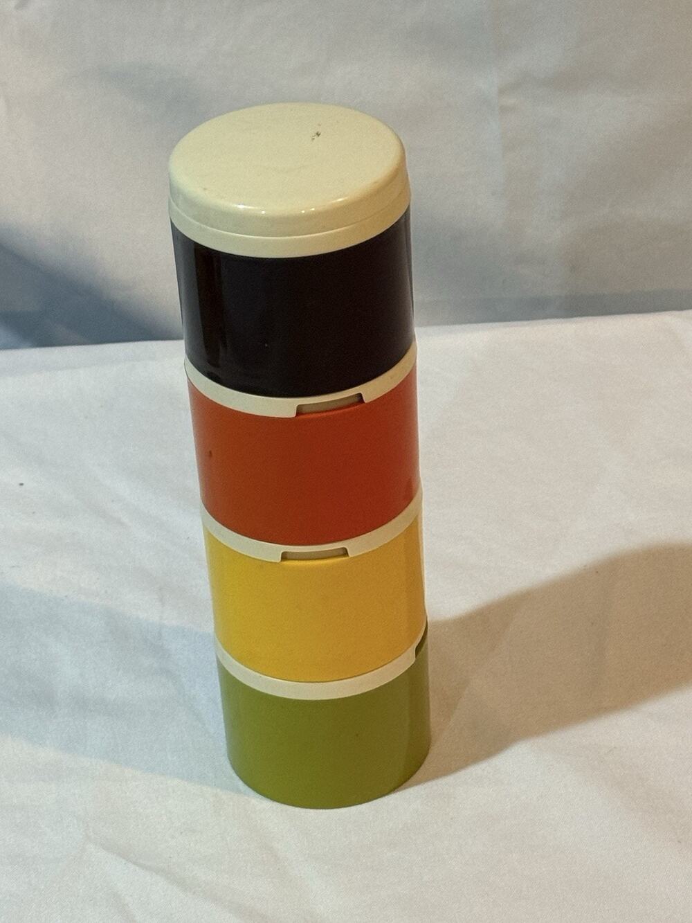 Vintage Tupperware Stacking Spice Shakers Set Of 4 In Harvest Colors Made in USA